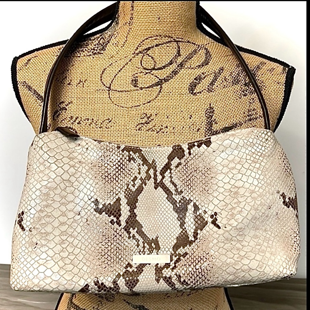 Snake-Print Shoulder Bag in Cream & Brown - Designer Style